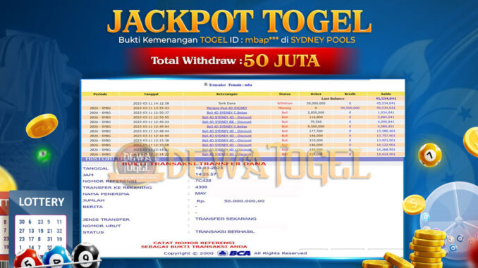 bukti jackpot pasaran Togel Sydney DEWATOGEL